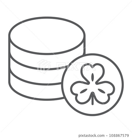 Clover coins thin line icon, st patrick s day and holiday, clover golden coins sign, vector graphics, a linear pattern on a white background, eps 10. 108867579