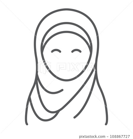 Hijab thin line icon, ramadan and islam, muslim woman sign, vector graphics, a linear pattern on a white background, eps 10. 108867727