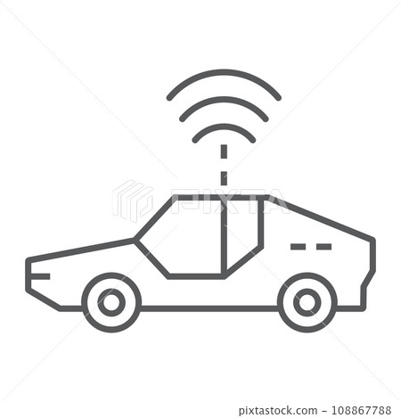 Autonomous car thin line icon, technology and future car, self driving sign, vector graphics, a linear pattern on a white background, eps 10. 108867788