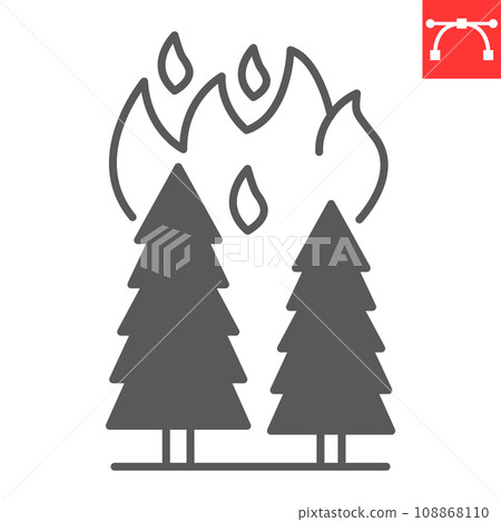 Forest fire glyph icon, climate change and ecology, pine tree on fire vector icon, vector graphics, editable stroke solid sign, eps 10. 108868110