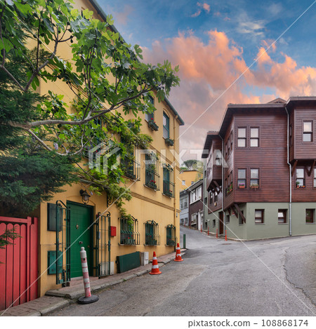 Houses painted in vibrant colors, at an alleys of Kuzguncuk neighborhood, Uskudar district, Istanbul, Turkey Houses painted in vibrant colors, at an alleys of Kuzguncuk neighborhood, Uskudar district, Istanbul, Turkey 108868174