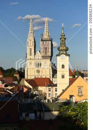 Zagreb cityscape with Zagreb Cathedral and St. Mary Church, Croatia. Zagreb cityscape with Zagreb Cathedral and St. Mary Church, Croatia. 108868234