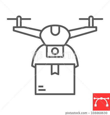 Drone delivery line icon, unmanned and shipping, drone vector icon, vector graphics, editable stroke outline sign, eps 10. 108868630