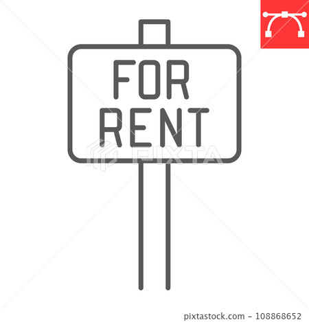 For rent signboard line icon, real estate and promotion, signboard vector icon, vector graphics, editable stroke outline sign, eps 10. 108868652