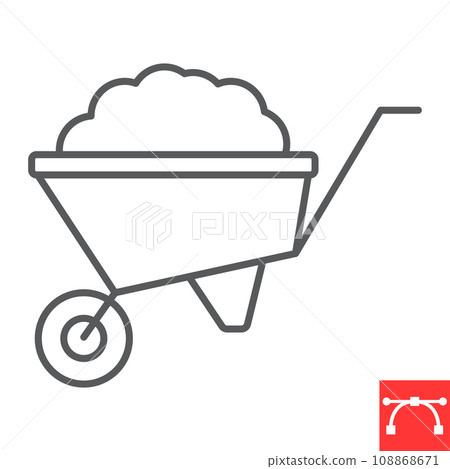 Wheelbarrow line icon, farm and agriculture, wheelbarrow cart vector icon, vector graphics, editable stroke outline sign, eps 10. Wheelbarrow line icon, farm and agriculture, wheelbarrow cart vector icon, vector graphics, editable stroke outline sign, eps 10. 108868671