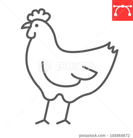Chicken line icon, farm and agriculture, hen vector icon, vector graphics, editable stroke outline sign, eps 10. 108868672