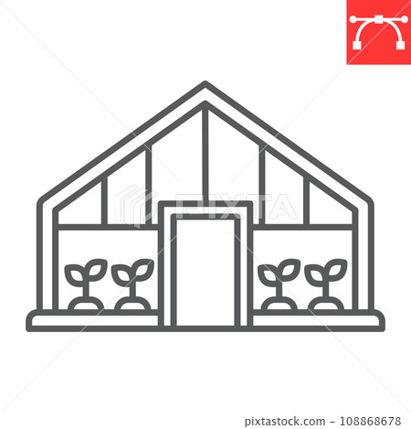 Greenhouse line icon, farm and agriculture, glass greenhouse vector icon, vector graphics, editable stroke outline sign, eps 10. 108868678