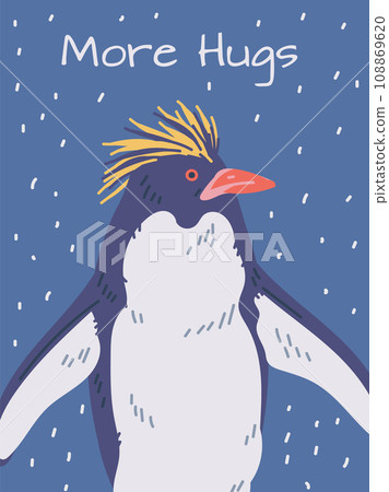 Penguin with crest, big emperor flightless seabirds of Antarctica, Arctic fauna wild animal, More hugs vector poster 108869620
