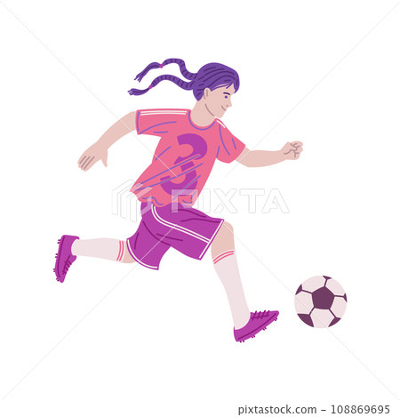 Young girl play football, vector cartoon style illustration on white 108869695