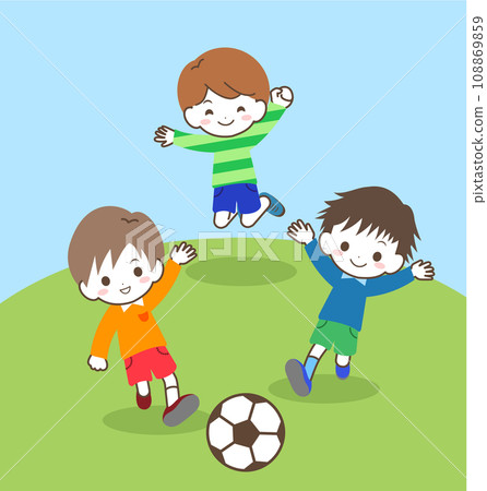 Children playing soccer, blue sky 108869859