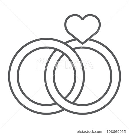 Wedding Rings thin line icon, valentine and holiday, engagement sign, vector graphics, a linear pattern on a white background, eps 10 108869935