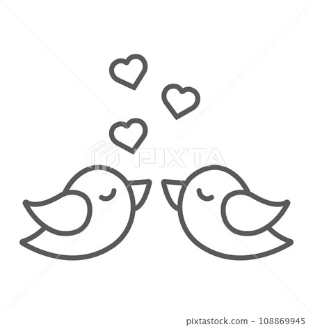 Love birds thin line icon, valentine and holiday, animal sign, vector graphics, a linear pattern on a white background, eps 10 Love birds thin line icon, valentine and holiday, animal sign, vector graphics, a linear pattern on a white background, eps 10 108869945