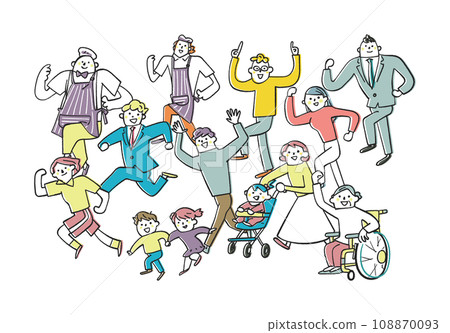 People running cheerfully, skipping, and doing their whole body set illustration material People running cheerfully, skipping, and doing their whole body set illustration material 108870093
