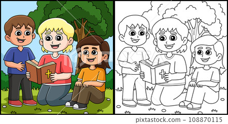 Christian Children Reading a Bible Illustration 108870115