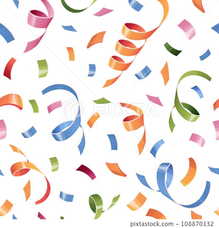 Seamless pattern with firecrackers, fireworks, confetti, serpentine. Background with festive items for birthday. Festive texture for wrapping paper, cards, fabric, wallpaper. 108870132