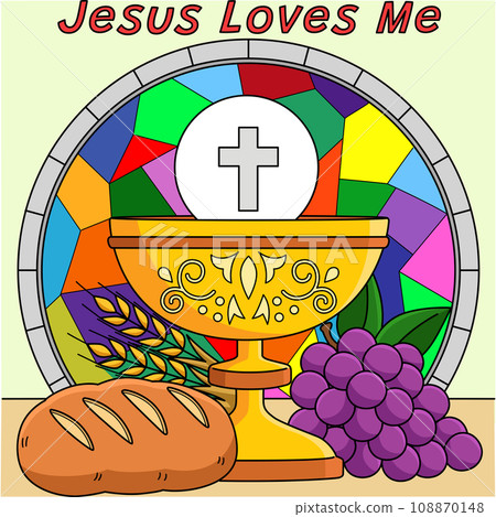 Christian Jesus Loves Me Colored Cartoon 108870148