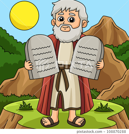 Moses with Tablet of Ten Commandments Colored 108870288