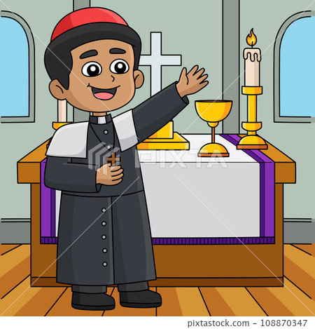 Christian Priest Colored Cartoon Illustration 108870347