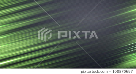 Speed rays, light neon flow, zoom in motion effect, green glow speed lines, colorful light trails, perspective stripes Abstract background, vector illustration. 108870697
