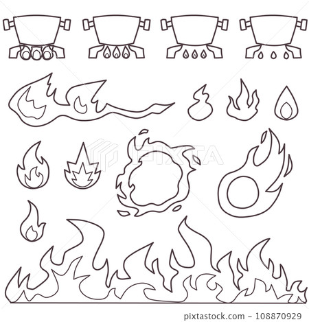 Line drawing set of flames of various shapes 108870929