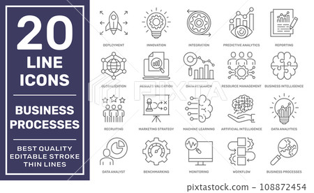 Business Processes and Smart Business. Thin line vector icon set. Pixel perfect. Editable stroke. EPS 10 Business Processes and Smart Business. Thin line vector icon set. Pixel perfect. Editable stroke. EPS 10 108872454