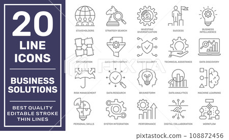 Creative business solutions related icon set. Innovation team management. Editable stroke. EPS 10 108872456