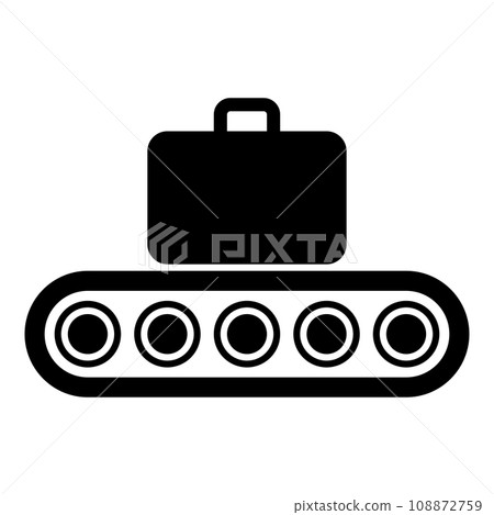 Conveyor belt airport tape baggage passengers luggage suitcase production line automated manufacturing icon black color vector illustration image flat style Conveyor belt airport tape baggage passengers luggage suitcase production line automated manufacturing icon black color vector illustration image flat style 108872759
