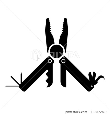 Multitool multifunctional instrument with pliers saw knife razor hexahedron opener awl utility multipurpose tool camping kit pocket icon black color vector illustration image flat style Multitool multifunctional instrument with pliers saw knife razor hexahedron opener awl utility multipurpose tool camping kit pocket icon black color vector illustration image flat style 108872808
