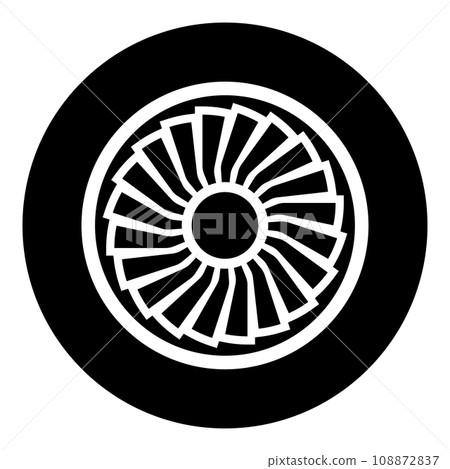 Turbine airplane turbomachine jet engine aircraft motor fan plane icon black color vector illustration image flat style 108872837