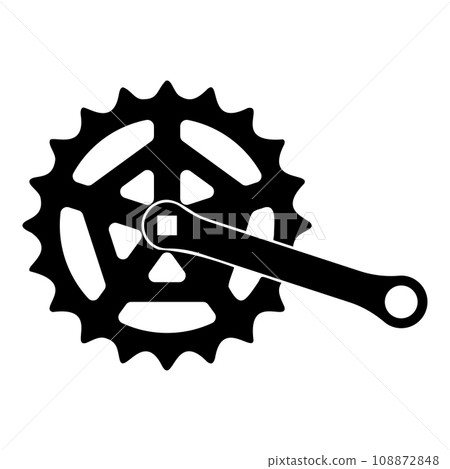 Crankset cogwheel sprocket crank length with gear for bicycle cassette system bike icon black color vector illustration image flat style 108872848