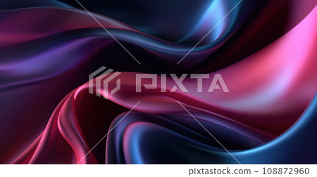 Abstract 3D background. Waves of colorful satin fabric. Generative Ai. 108872960