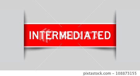 Inserted red color label sticker with word intermediated on gray background 108873155