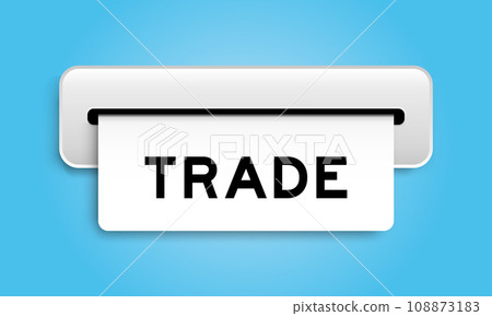 White coupon banner with word trade from machine on blue color background 108873183