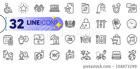 Outline set of Bike delivery, True love and Vip phone line icons for web with Rank star, Seo gear, Stress thin icon. Covid test, Laureate award, 24 hours pictogram icon. Petrol station. Vector Outline set of Bike delivery, True love and Vip phone line icons for web with Rank star, Seo gear, Stress thin icon. Covid test, Laureate award, 24 hours pictogram icon. Petrol station. Vector 108873299