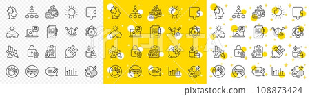 Outline Do not touch, Growth chart and Medical mask line icons pack for web with Aroma candle, Stress, Electric plug line icon. Deflation, Sunglasses, Sun energy pictogram icon. Vector 108873424