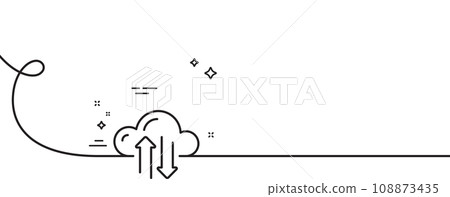 Cloud computing sync line icon. Continuous one line with curl. Internet data storage sign. File hosting technology symbol. Cloud sync single outline ribbon. Loop curve pattern. Vector 108873435
