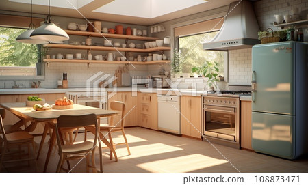 Kitchen, mid century style. Interior design Kitchen, mid century style. Interior design 108873471