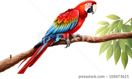 red macaw parrot sitting on a branch 108873625