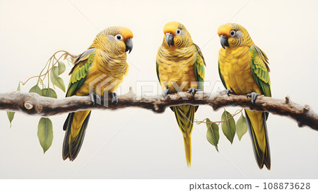 three of Sun Conure Parrot 108873628