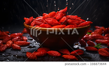 Wooden Bowl Full of Dried Goji Berries Wooden Bowl Full of Dried Goji Berries 108873644