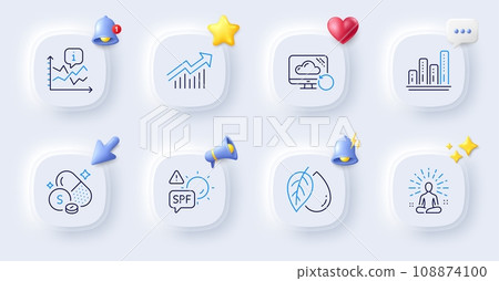 Chart, Mineral oil and Recovery cloud line icons. Buttons with 3d bell, chat speech, cursor. Pack of Spf protection, Graph chart, Sulfur mineral icon. Yoga, Demand curve pictogram. Vector Chart, Mineral oil and Recovery cloud line icons. Buttons with 3d bell, chat speech, cursor. Pack of Spf protection, Graph chart, Sulfur mineral icon. Yoga, Demand curve pictogram. Vector 108874100