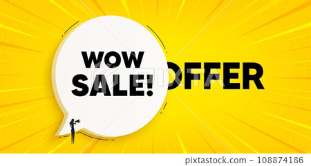 Wow Sale tag. Chat speech bubble banner. Special offer price sign. Advertising Discounts symbol. Wow sale speech bubble message. Talk box background. Vector 108874186