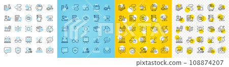 Vector icons set of Vip parcel, Tea and Eye detect line icons pack for web with Court judge, Quality, Human rating outline icon. Pantothenic acid, Video conference, Sunglasses pictogram. Vector 108874207