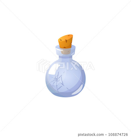 Glass potion corked bottle with crack. Glass potion corked bottle with crack. 108874726