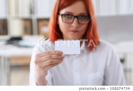 Female hand in suit give blank calling card 108874734