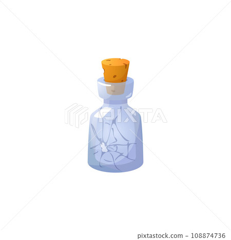 Glass bottle for potion broken with cracks, game icon, vector on white 108874736