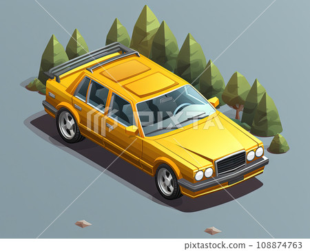 Isometric retro car travelling with elements of environment. Generated AI. Isometric retro car travelling with elements of environment. Generated AI. 108874763