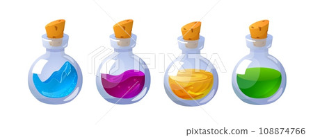 Game potion or magical spell drink 3d realistic vector illustration isolated. 108874766