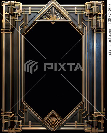 Golden art deco frame with ornament. Retro golden art deco or art nouveu frame in roaring 20s style. Generative AI. Golden art deco frame with ornament. Retro golden art deco or art nouveu frame in roaring 20s style. Generative AI. 108874800