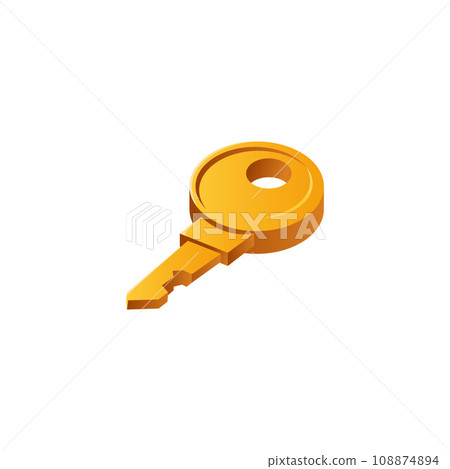 Golden game key, fairy tale magic game ui element, password symbol icon, secret security interface vector object 108874894